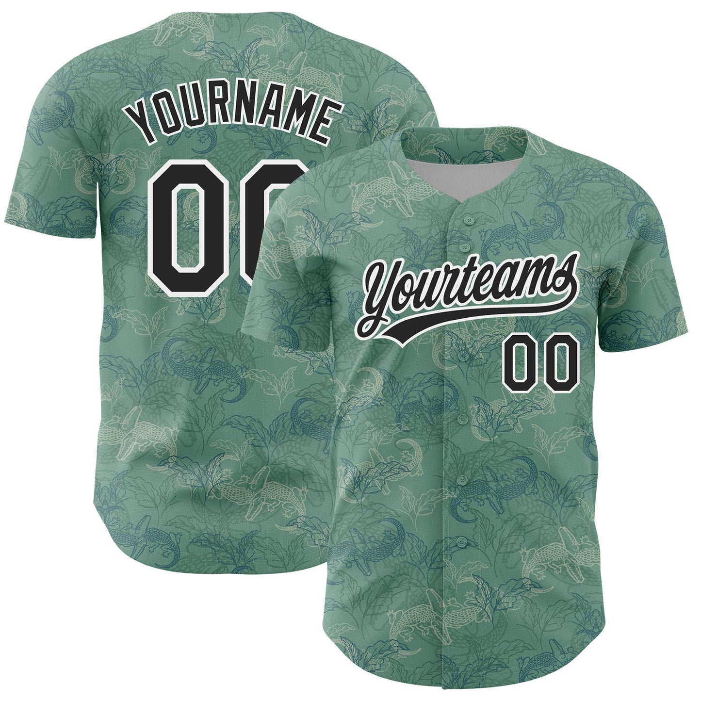 Custom Green Black-White 3D Pattern Design Crocodile And Plant Authentic Baseball Jersey - Sky-Custom