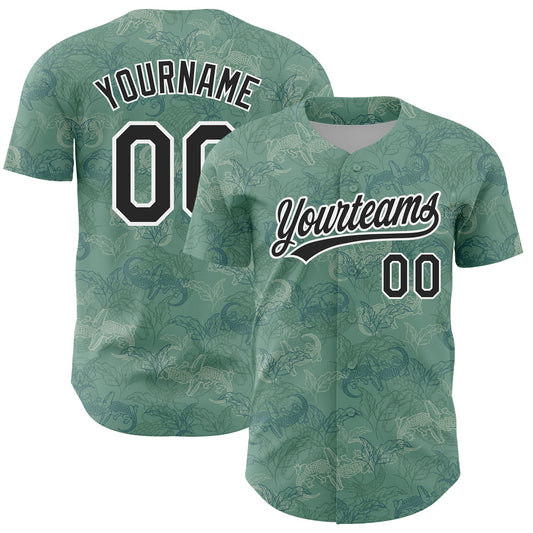 Custom Green Black-White 3D Pattern Design Crocodile And Plant Authentic Baseball Jersey - Sky-Custom