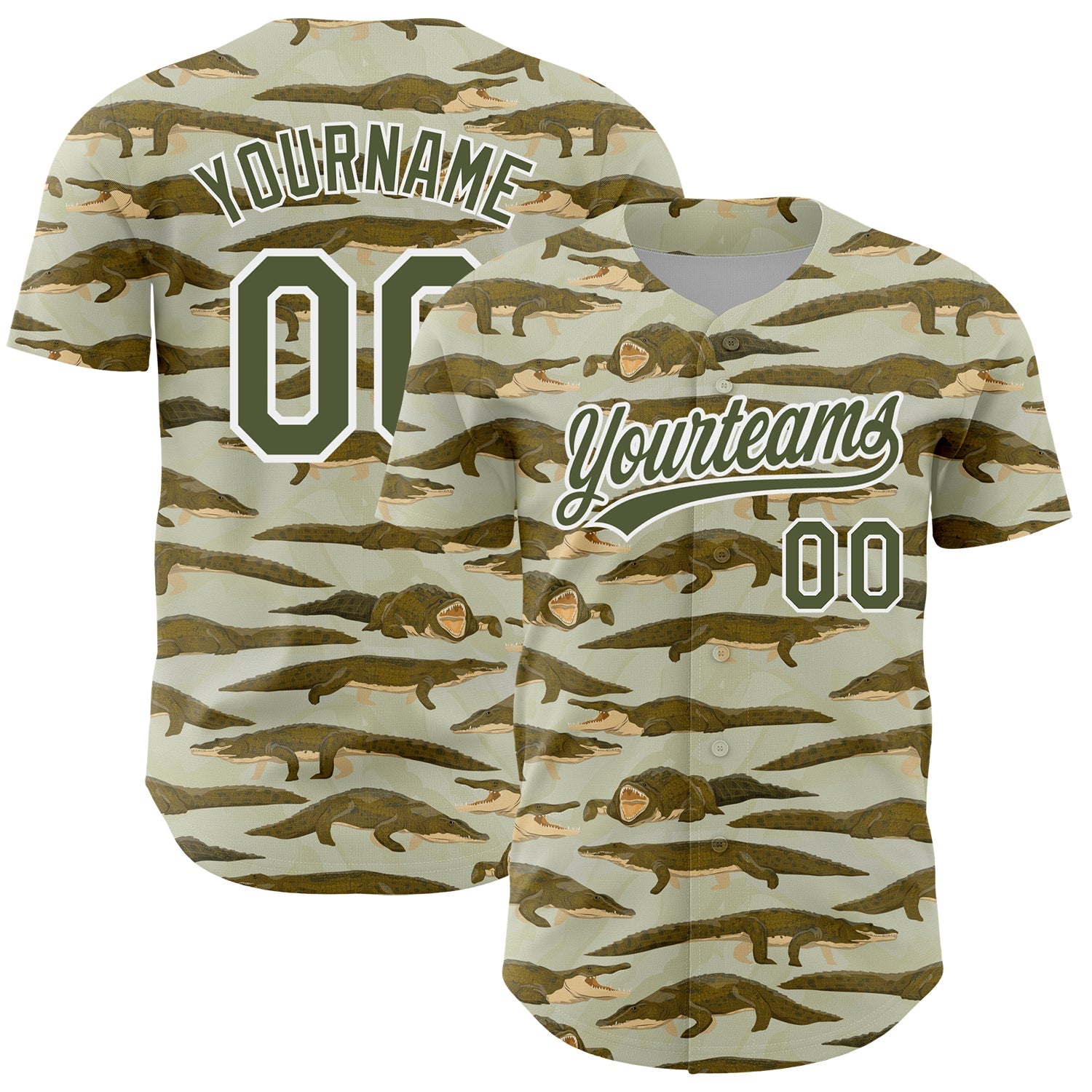 Custom Olive White 3D Pattern Design Crocodile And Plant Authentic Baseball Jersey - Sky-Custom