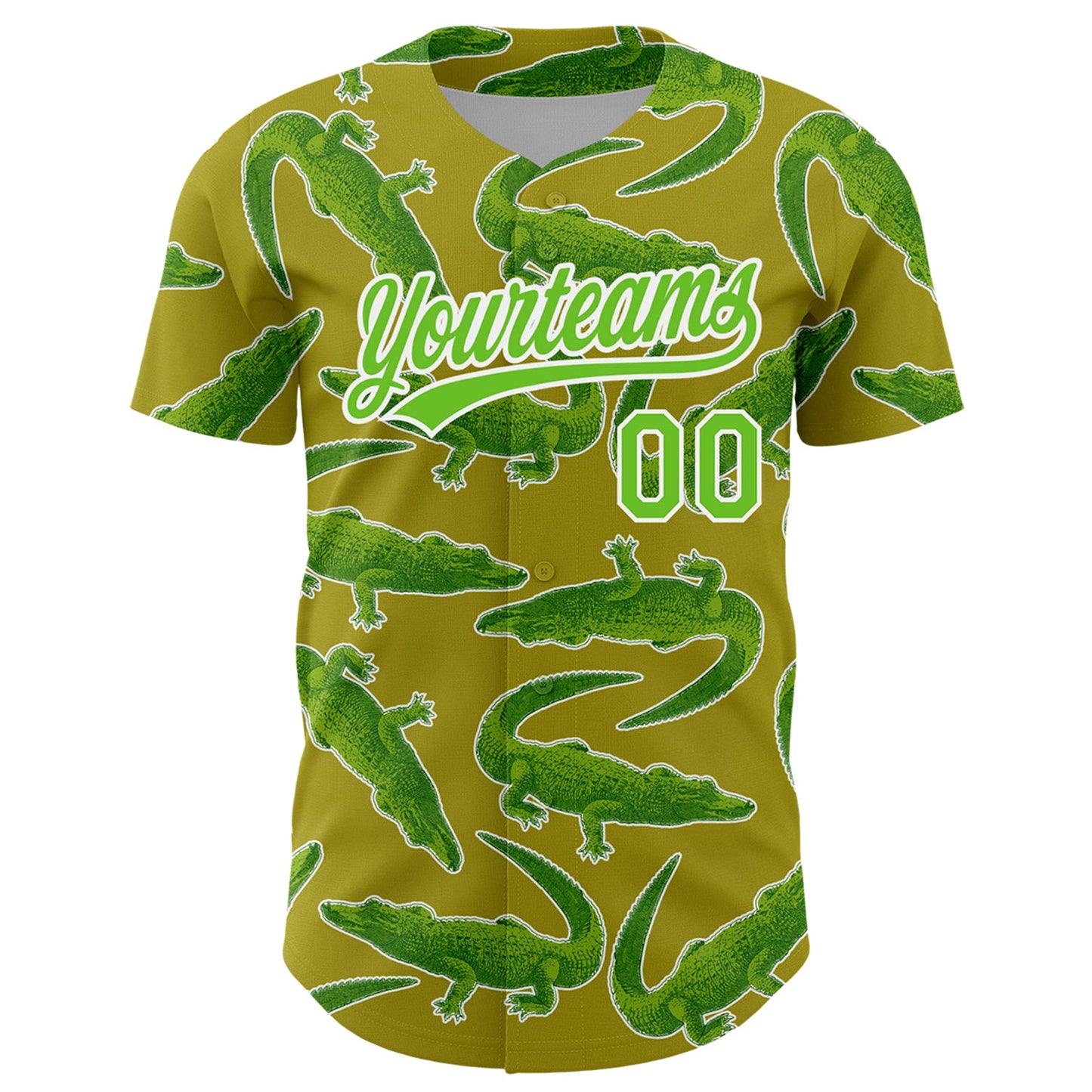 Custom Olive Aurora Green-White 3D Pattern Design Crocodile And Plant Authentic Baseball Jersey - Sky-Custom