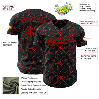 Custom Black Red 3D Pattern Design Abstract Network Authentic Baseball Jersey - Sky-Custom