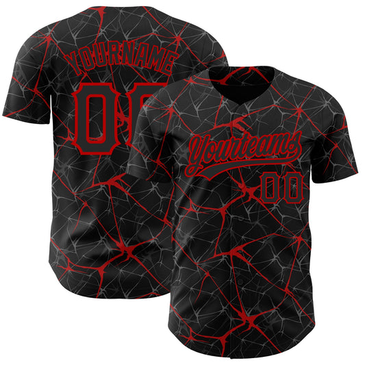 Custom Black Red 3D Pattern Design Abstract Network Authentic Baseball Jersey - Sky-Custom