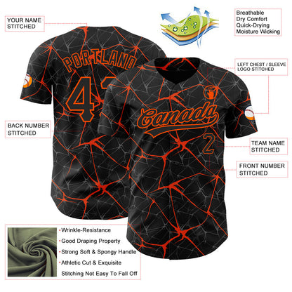 Custom Black Orange 3D Pattern Design Abstract Network Authentic Baseball Jersey - Sky-Custom