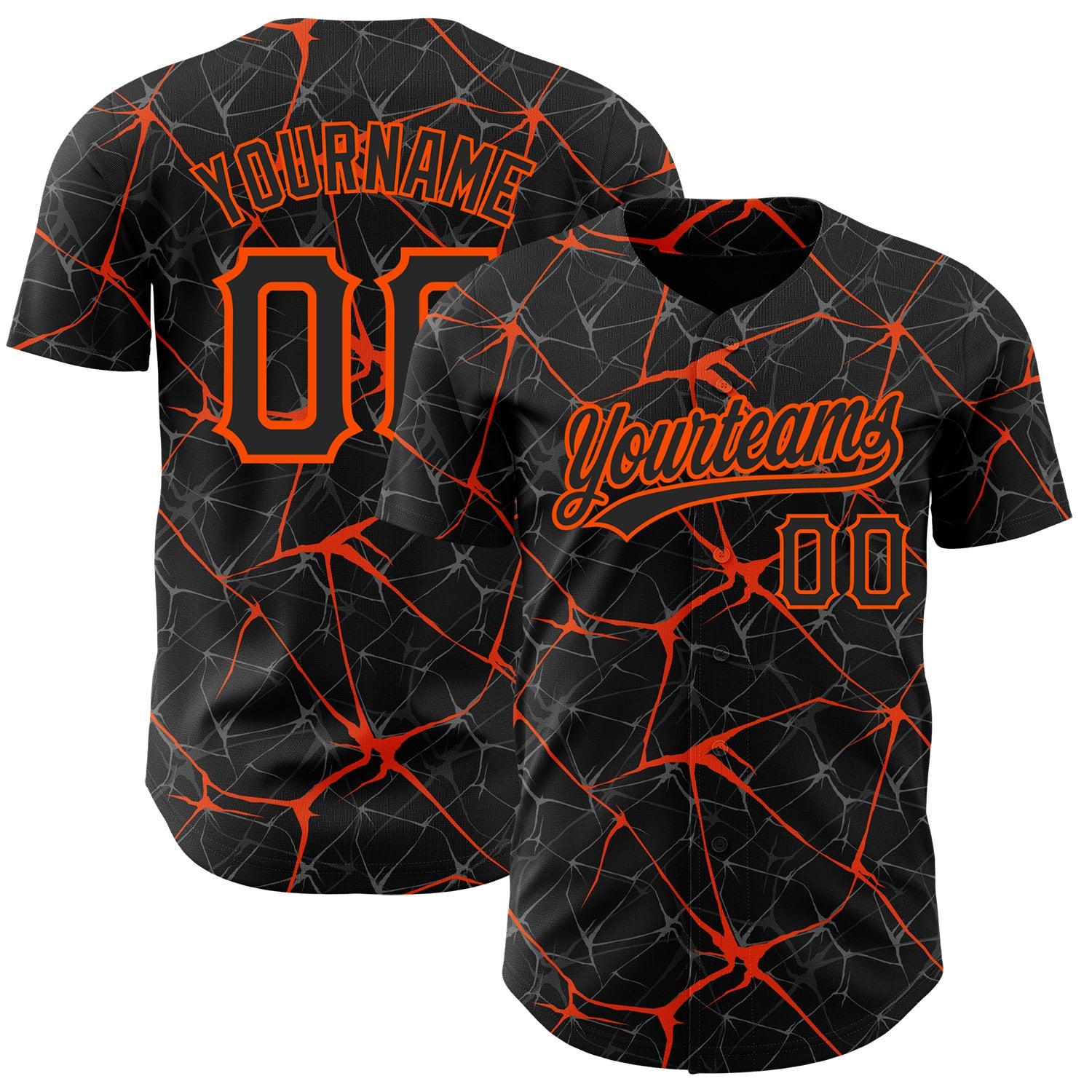 Custom Black Orange 3D Pattern Design Abstract Network Authentic Baseball Jersey - Sky-Custom
