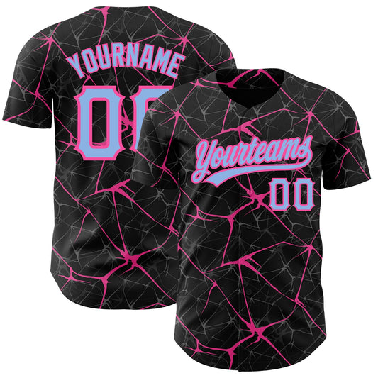 Custom Black Light Blue-Pink 3D Pattern Design Abstract Network Authentic Baseball Jersey - Sky-Custom