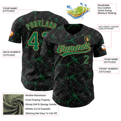 Custom Black Kelly Green-Old Gold 3D Pattern Design Abstract Network Authentic Baseball Jersey - Sky-Custom
