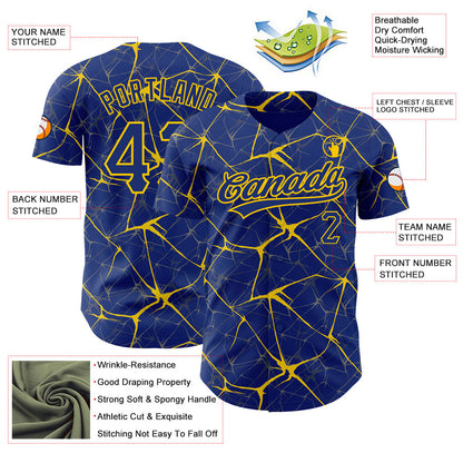 Custom Royal Yellow 3D Pattern Design Abstract Network Authentic Baseball Jersey - Sky-Custom