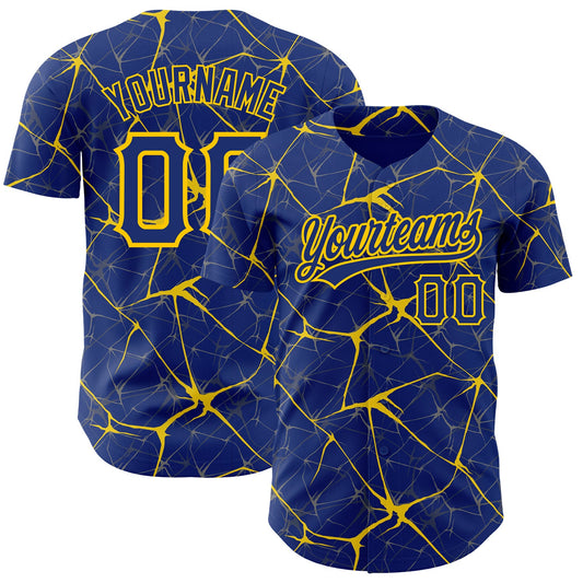 Custom Royal Yellow 3D Pattern Design Abstract Network Authentic Baseball Jersey - Sky-Custom