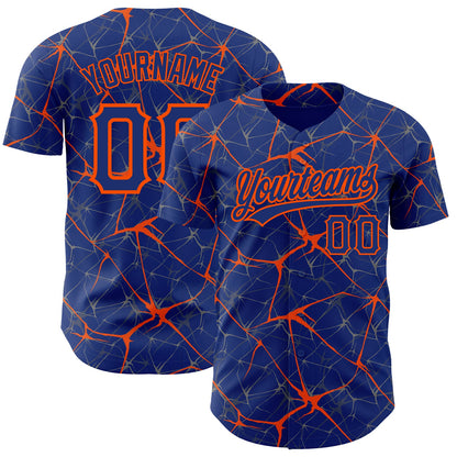 Custom Royal Orange 3D Pattern Design Abstract Network Authentic Baseball Jersey - Sky-Custom