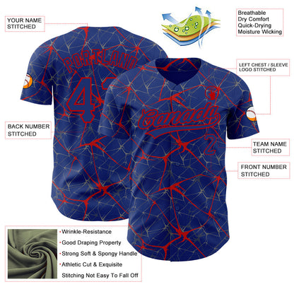 Custom Royal Red 3D Pattern Design Abstract Network Authentic Baseball Jersey - Sky-Custom