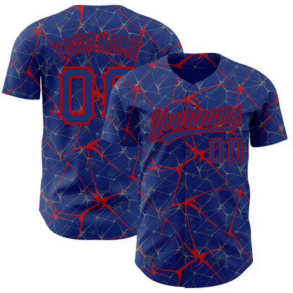 Custom Royal Red 3D Pattern Design Abstract Network Authentic Baseball Jersey - Sky-Custom