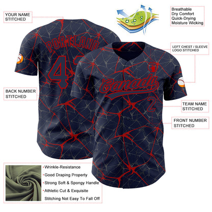 Custom Navy Red 3D Pattern Design Abstract Network Authentic Baseball Jersey - Sky-Custom