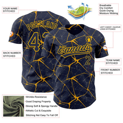 Custom Navy Gold 3D Pattern Design Abstract Network Authentic Baseball Jersey - Sky-Custom