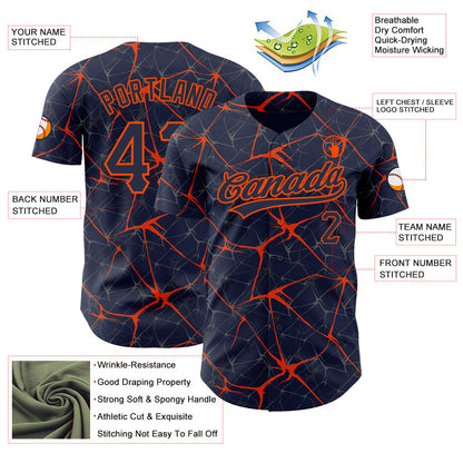 Custom Navy Orange 3D Pattern Design Abstract Network Authentic Baseball Jersey - Sky-Custom