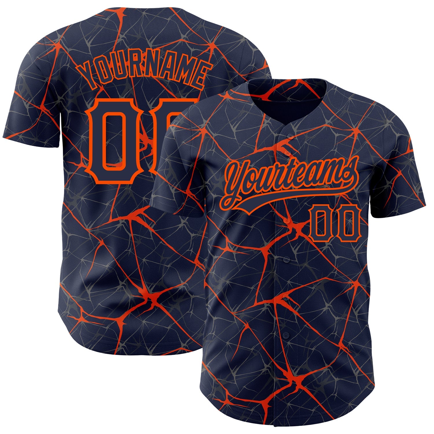 Custom Navy Orange 3D Pattern Design Abstract Network Authentic Baseball Jersey - Sky-Custom