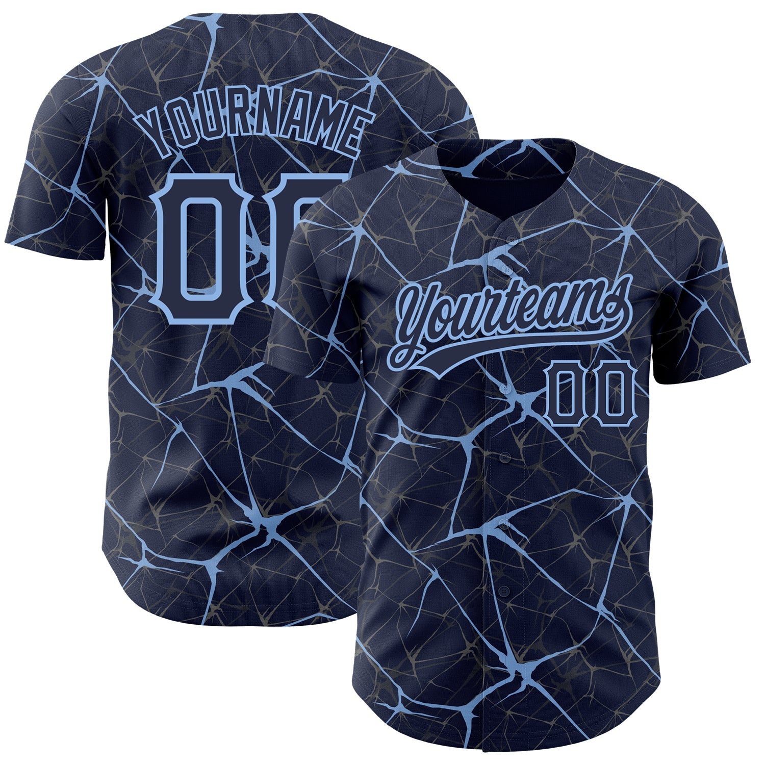 Custom Navy Light Blue 3D Pattern Design Abstract Network Authentic Baseball Jersey - Sky-Custom