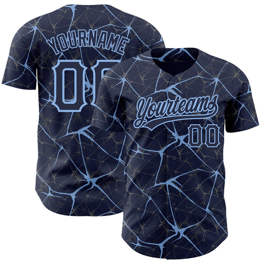 Custom Navy Light Blue 3D Pattern Design Abstract Network Authentic Baseball Jersey - Sky-Custom