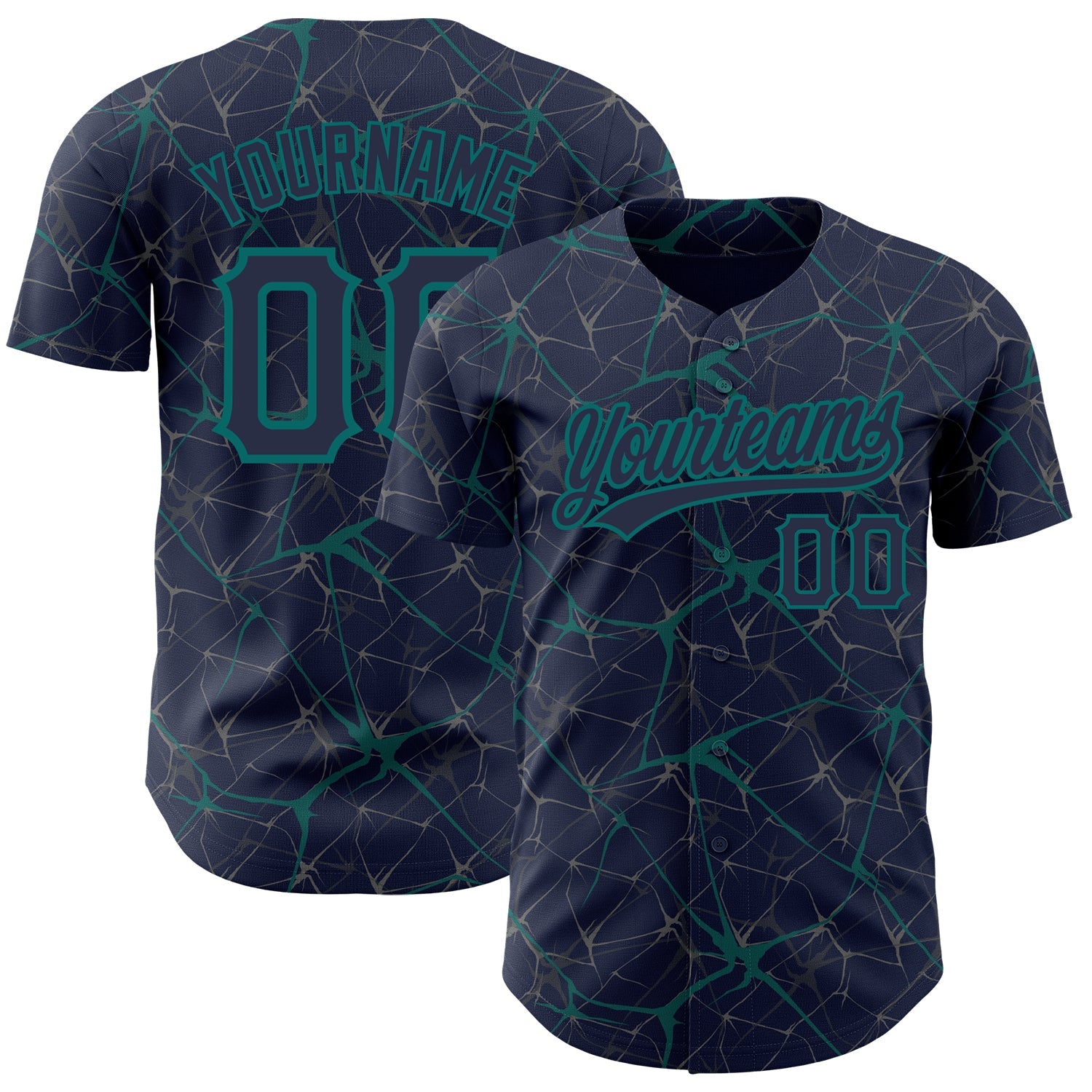 Custom Navy Teal 3D Pattern Design Abstract Network Authentic Baseball Jersey - Sky-Custom