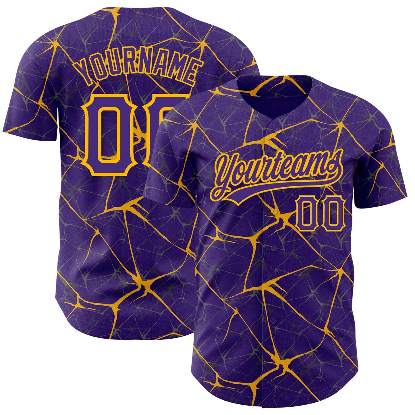 Custom Purple Gold 3D Pattern Design Abstract Network Authentic Baseball Jersey - Sky-Custom