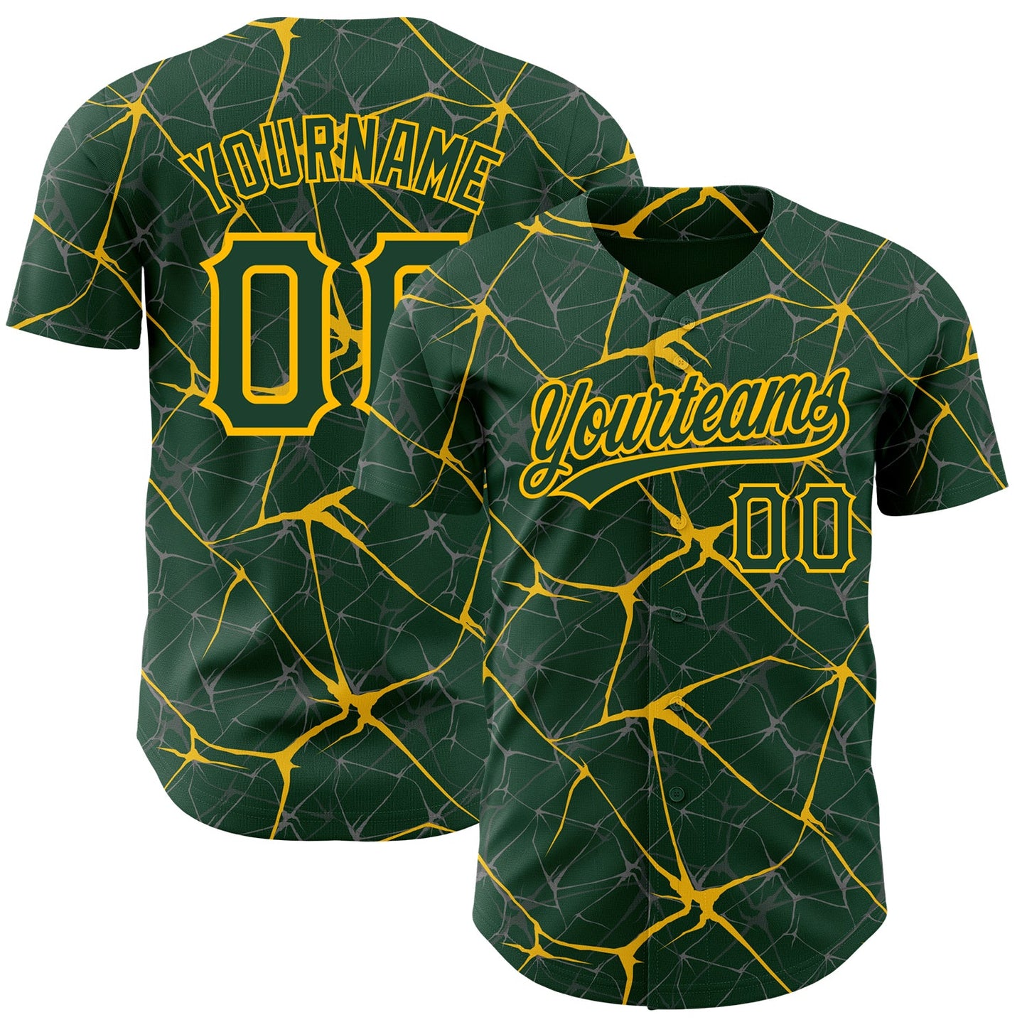 Custom Green Gold 3D Pattern Design Abstract Network Authentic Baseball Jersey - Sky-Custom