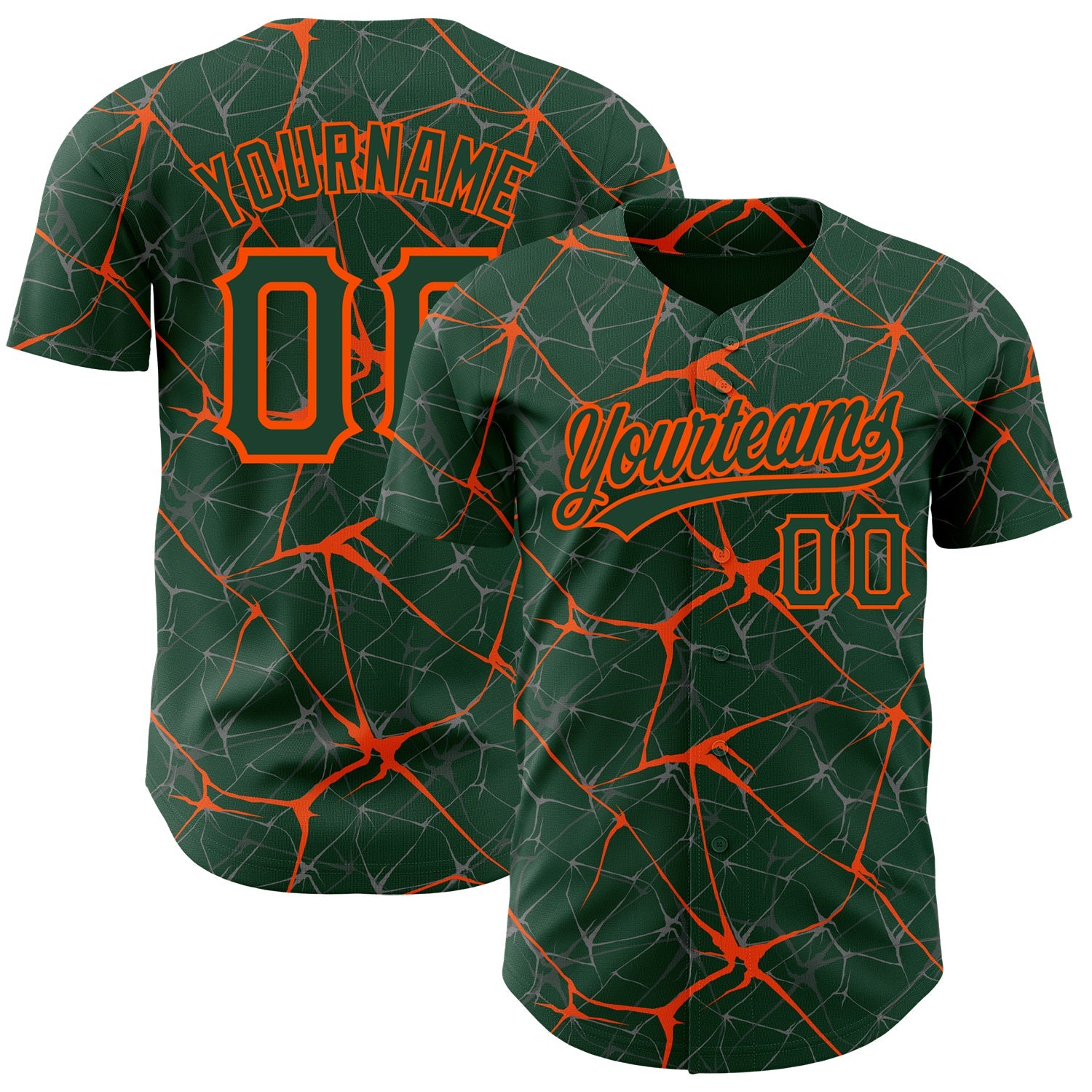 Custom Green Orange 3D Pattern Design Abstract Network Authentic Baseball Jersey - Sky-Custom