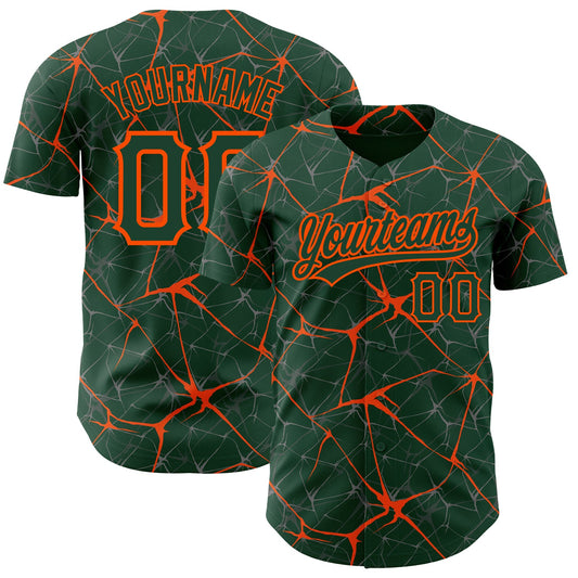 Custom Green Orange 3D Pattern Design Abstract Network Authentic Baseball Jersey - Sky-Custom