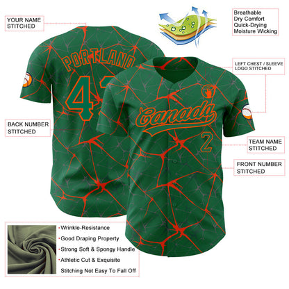 Custom Kelly Green Orange 3D Pattern Design Abstract Network Authentic Baseball Jersey - Sky-Custom