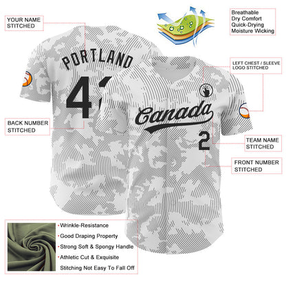 Custom White Black 3D Pattern Design Curve Lines Authentic Baseball Jersey - Sky-Custom