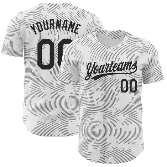 Custom White Black 3D Pattern Design Curve Lines Authentic Baseball Jersey - Sky-Custom