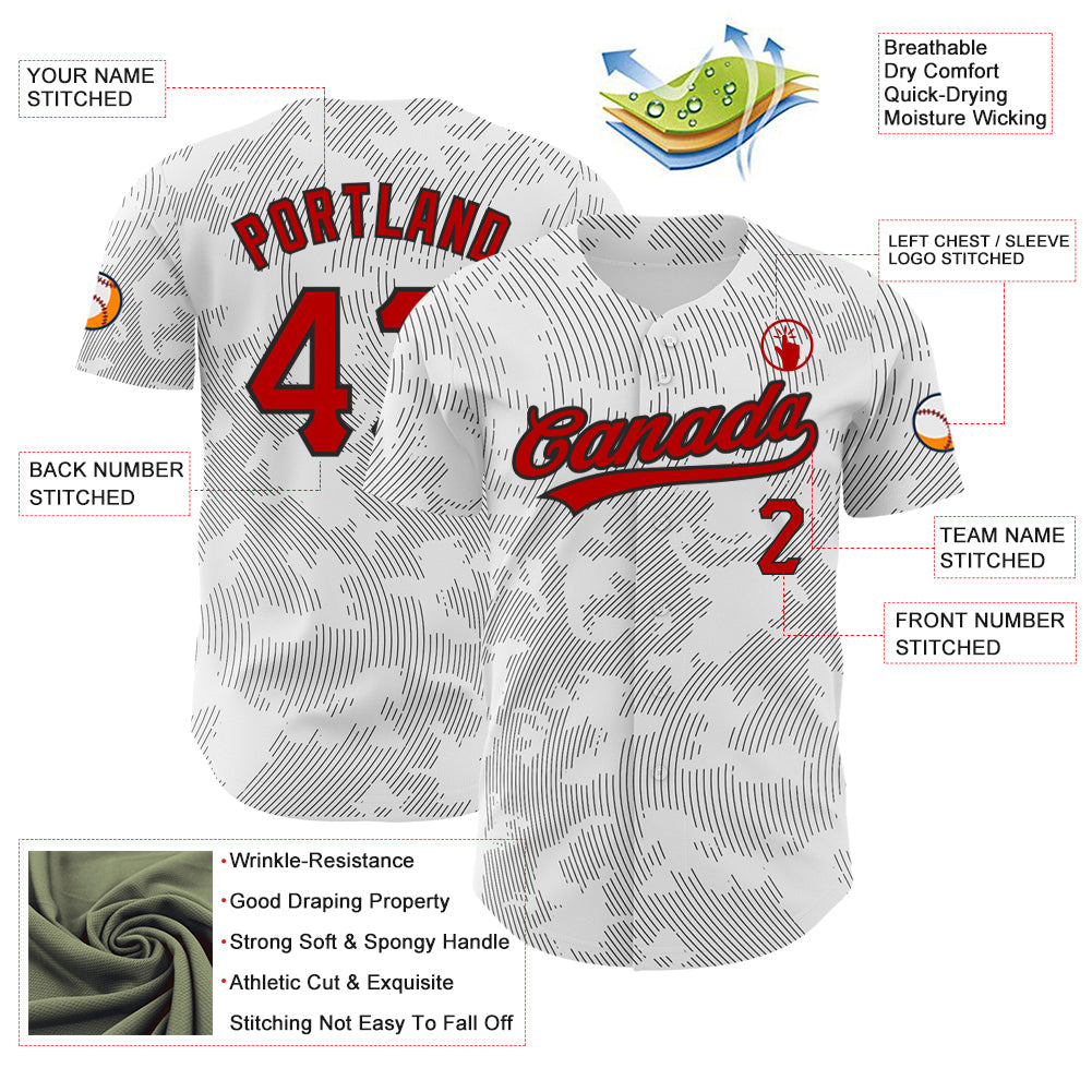 Custom White Red-Black 3D Pattern Design Curve Lines Authentic Baseball Jersey - Sky-Custom