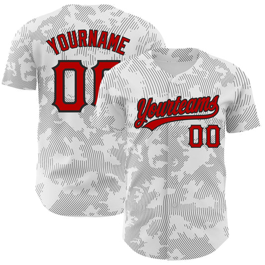 Custom White Red-Black 3D Pattern Design Curve Lines Authentic Baseball Jersey - Sky-Custom