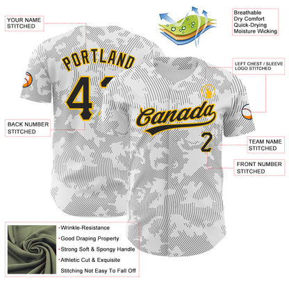 Custom White Black-Gold 3D Pattern Design Curve Lines Authentic Baseball Jersey - Sky-Custom