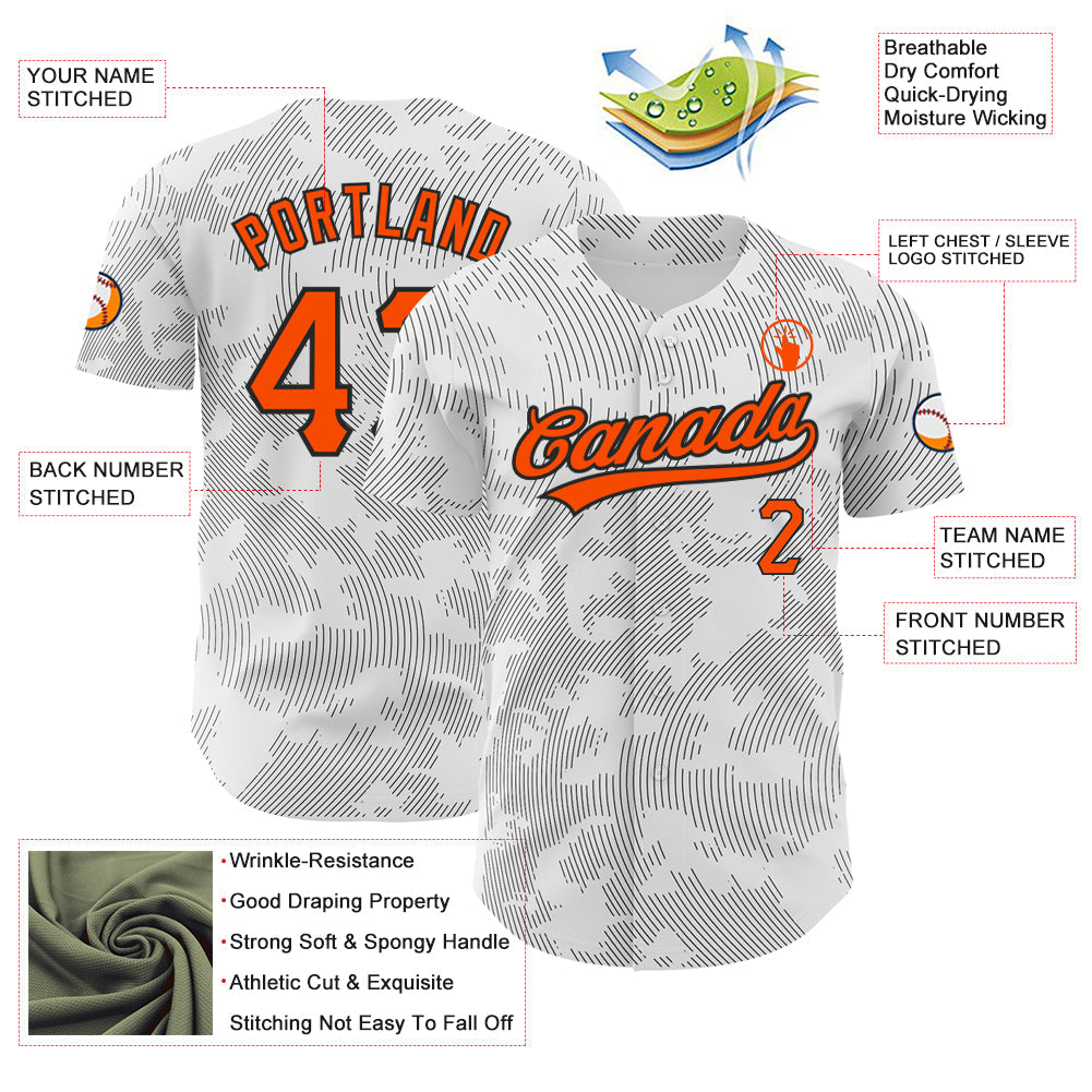 Custom White Orange-Black 3D Pattern Design Curve Lines Authentic Baseball Jersey - Sky-Custom
