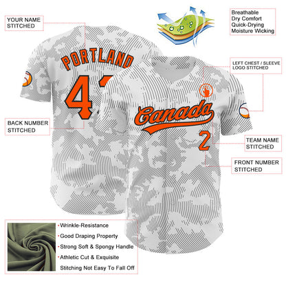 Custom White Orange-Black 3D Pattern Design Curve Lines Authentic Baseball Jersey - Sky-Custom