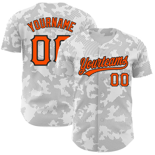 Custom White Orange-Black 3D Pattern Design Curve Lines Authentic Baseball Jersey - Sky-Custom