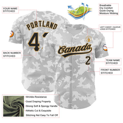 Custom White Black-Old Gold 3D Pattern Design Curve Lines Authentic Baseball Jersey - Sky-Custom