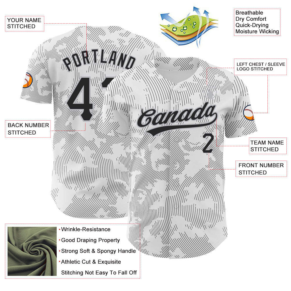 Custom White Black-Gray 3D Pattern Design Curve Lines Authentic Baseball Jersey - Sky-Custom