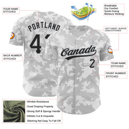 Custom White Black-Gray 3D Pattern Design Curve Lines Authentic Baseball Jersey - Sky-Custom