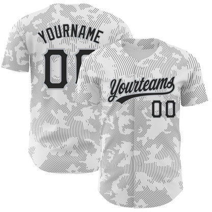 Custom White Black-Gray 3D Pattern Design Curve Lines Authentic Baseball Jersey - Sky-Custom