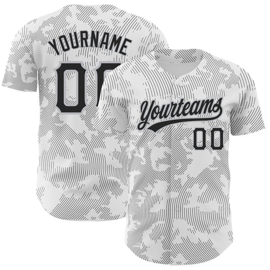 Custom White Black-Gray 3D Pattern Design Curve Lines Authentic Baseball Jersey - Sky-Custom