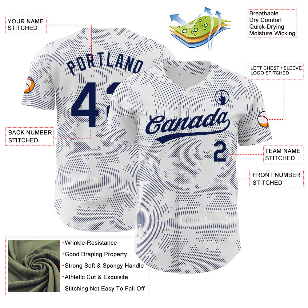 Custom White Navy 3D Pattern Design Curve Lines Authentic Baseball Jersey - Sky-Custom