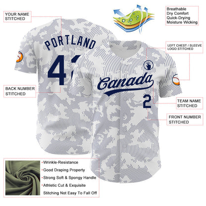 Custom White Navy 3D Pattern Design Curve Lines Authentic Baseball Jersey - Sky-Custom