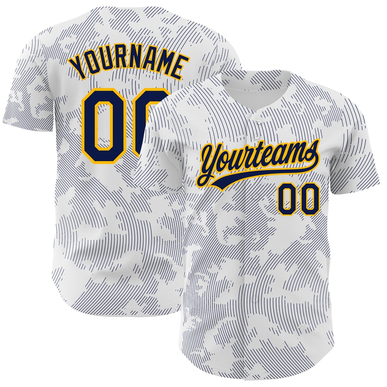 Custom White Navy-Gold 3D Pattern Design Curve Lines Authentic Baseball Jersey - Sky-Custom