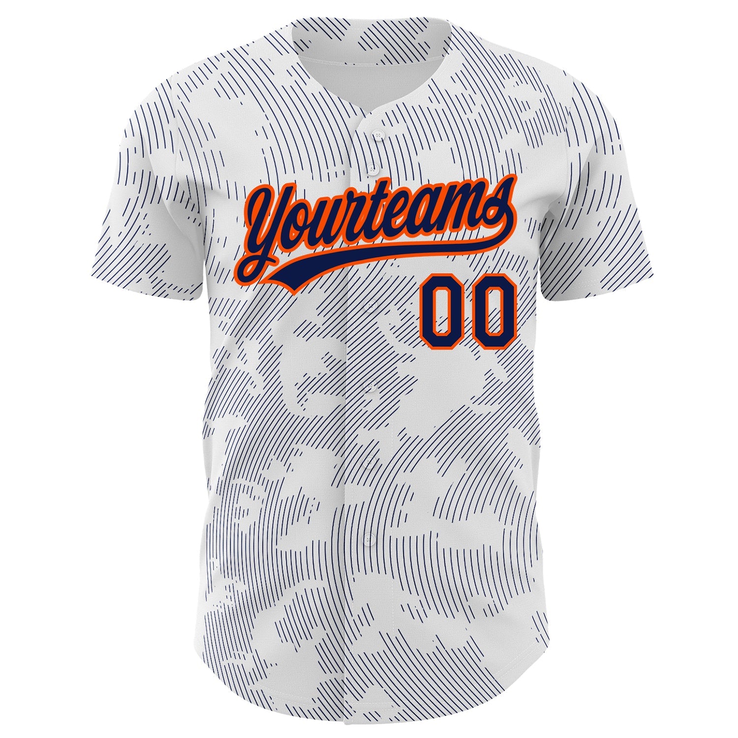 Custom White Navy-Orange 3D Pattern Design Curve Lines Authentic Baseball Jersey - Sky-Custom