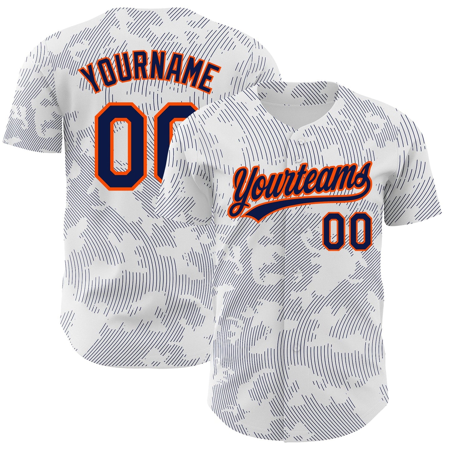 Custom White Navy-Orange 3D Pattern Design Curve Lines Authentic Baseball Jersey - Sky-Custom