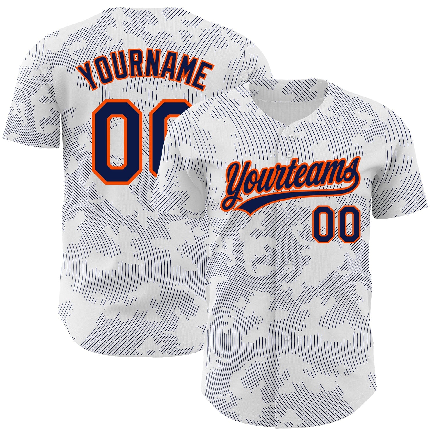 Custom White Navy-Orange 3D Pattern Design Curve Lines Authentic Baseball Jersey - Sky-Custom