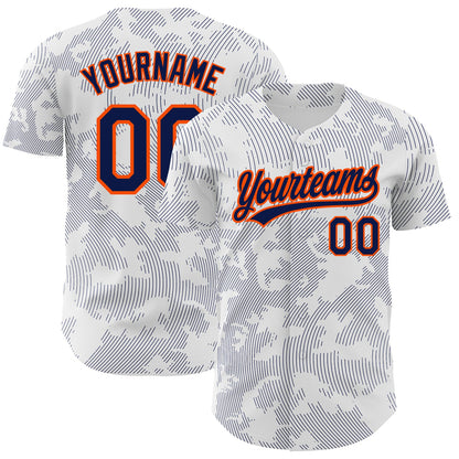 Custom White Navy-Orange 3D Pattern Design Curve Lines Authentic Baseball Jersey - Sky-Custom