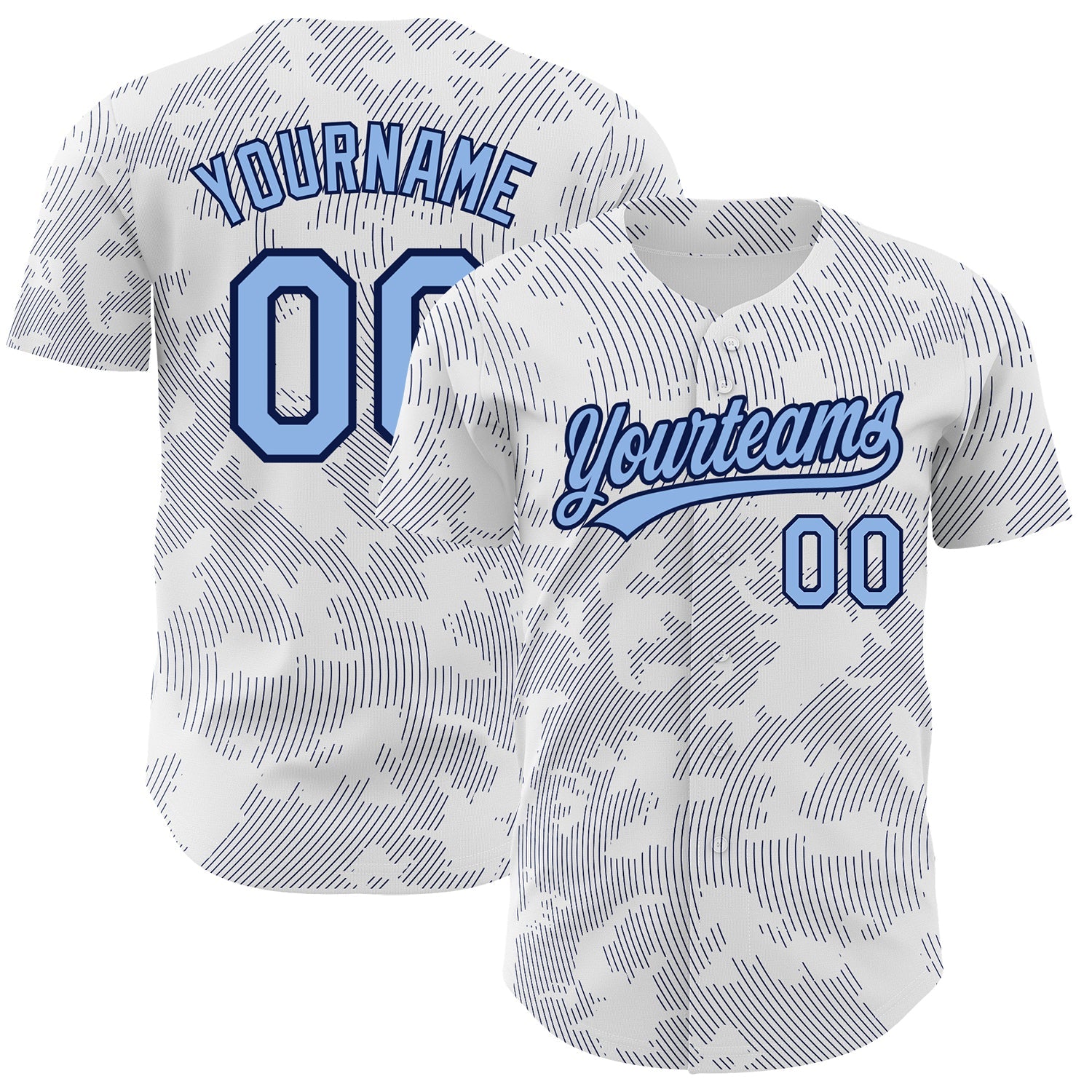 Custom White Light Blue-Navy 3D Pattern Design Curve Lines Authentic Baseball Jersey - Sky-Custom