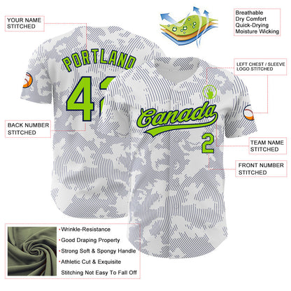 Custom White Neon Green-Navy 3D Pattern Design Curve Lines Authentic Baseball Jersey - Sky-Custom