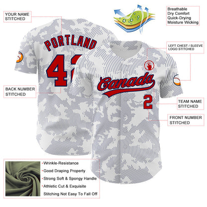 Custom White Red-Navy 3D Pattern Design Curve Lines Authentic Baseball Jersey - Sky-Custom